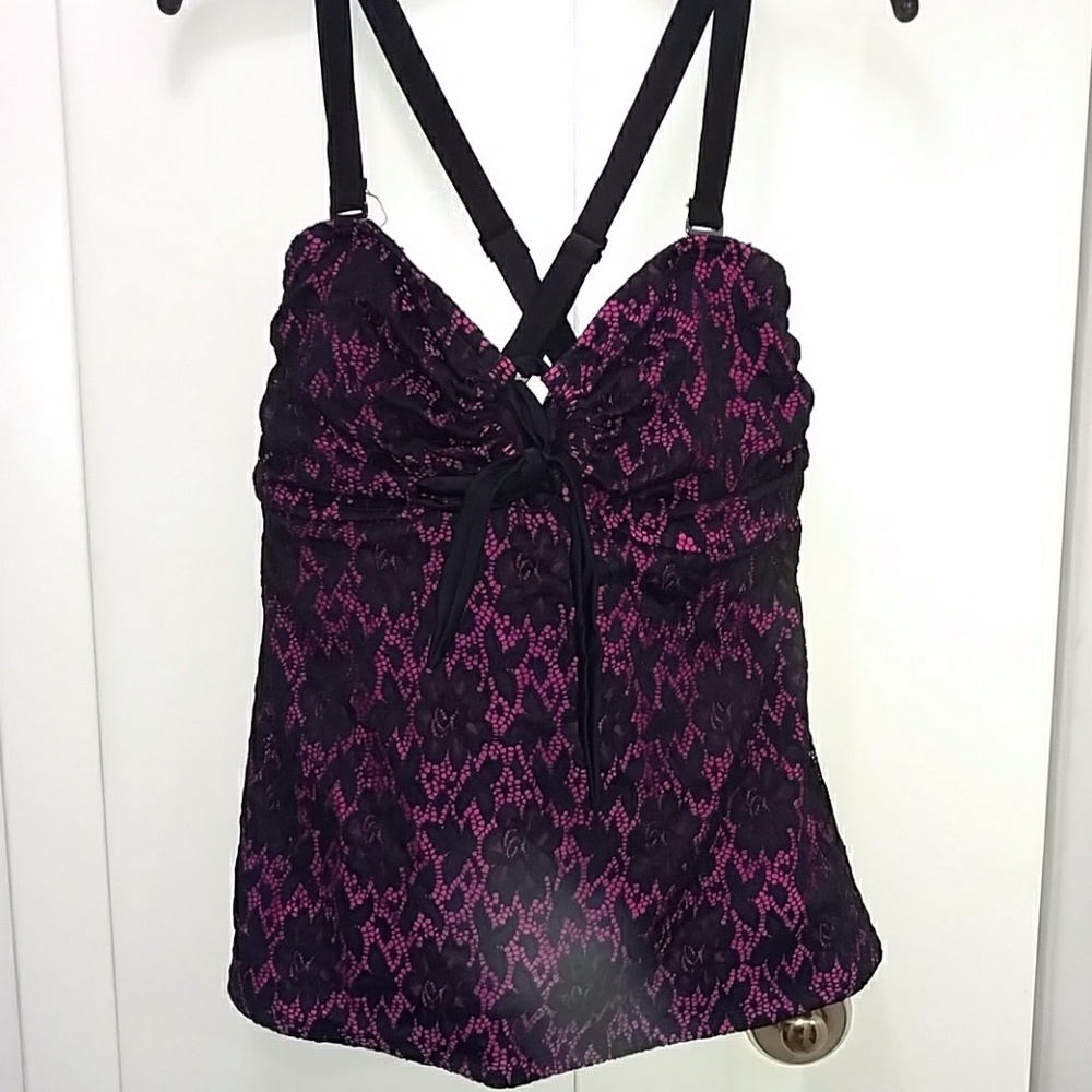 NWT torrid black and hot pink lace swim top
